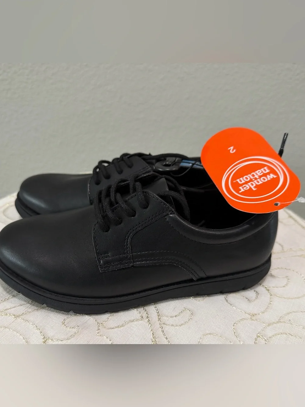 wonder nation Boys' Black Lace-Up Dress Shoes